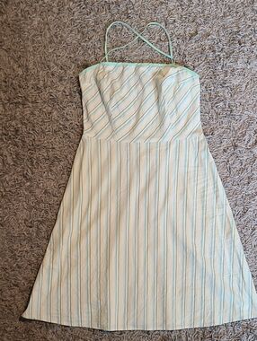 Striped Strapless Sundress in Light Blue and White
